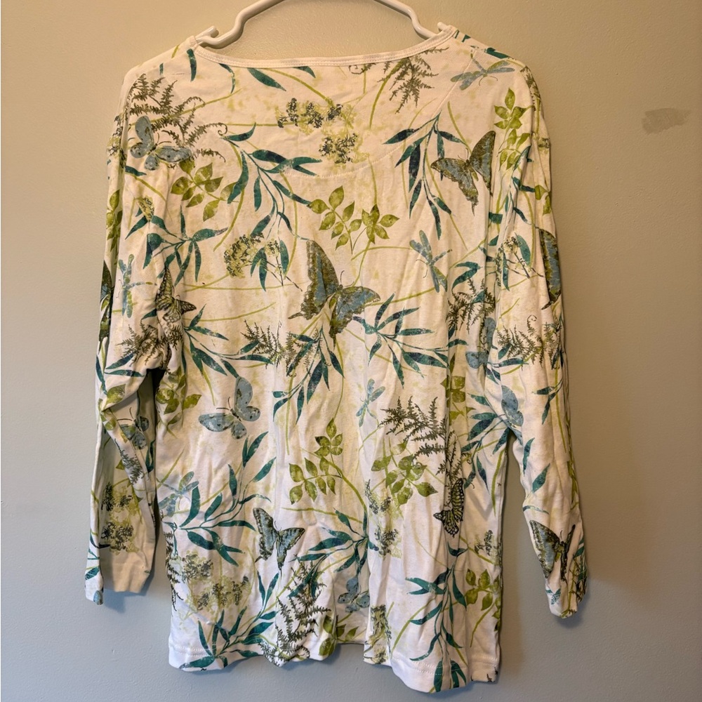 Morning Sun Nature-Inspired 3/4 Sleeve Green and White Top, Size XL Women’s - Picture 3 of 3